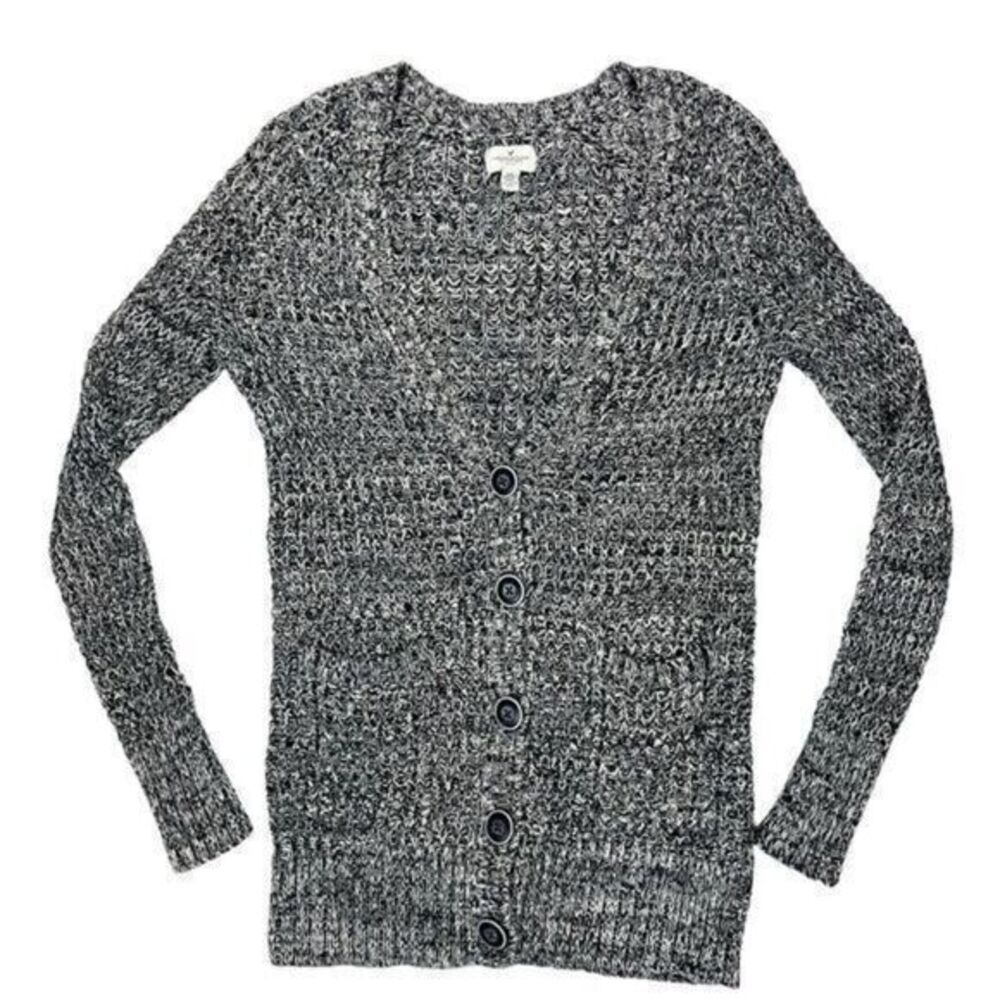 American Eagle Cardigan Sweater Women Sz S Black White Knit V-Neck Button Plunge